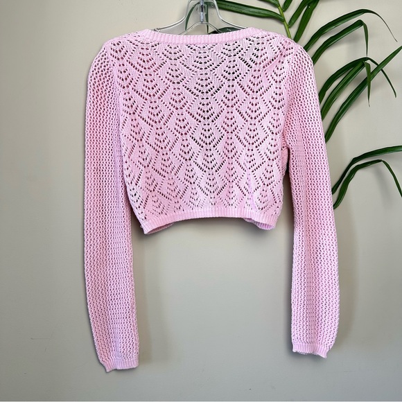 Vintage 90’s b.u.m equipment Baby Pink Crocheted Tie Cardigan - Picture 7 of 7